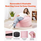 Pouf VEVOR, pouf rond de 91 cm avec housse amovible et lavable, rempli de mousse à mémoire de forme 25D avec velours hollandais doux et lisse, rose