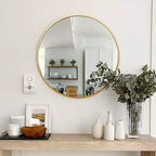 Miroir de courtoisie rond moderne en métal doré pour salle de bain - Mural