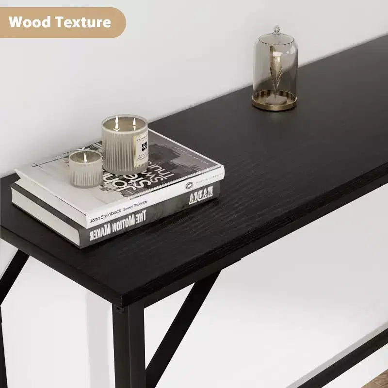 DobleePy Console Table de 99 cm noire avec station de charge, table d'entrée étroite avec pieds en métal pour couloir, dos de canapé, appartement