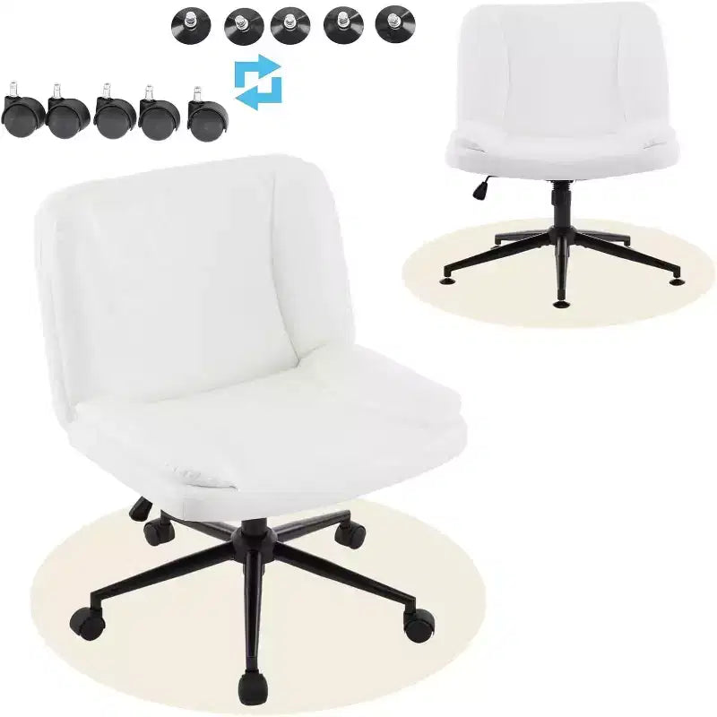 VINGLI Chaise de Bureau Confortable sans Accoudoirs Criss Cross Épaisse Rembourrée avec Base à Double Usage, Chaise de Coiffeuse Pivotante Réglable et Moderne, Roulettes, PU Ciré