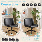 VINGLI Chaise de Bureau Confortable sans Accoudoirs Criss Cross Épaisse Rembourrée avec Base à Double Usage, Chaise de Coiffeuse Pivotante Réglable et Moderne, Roulettes, PU Ciré