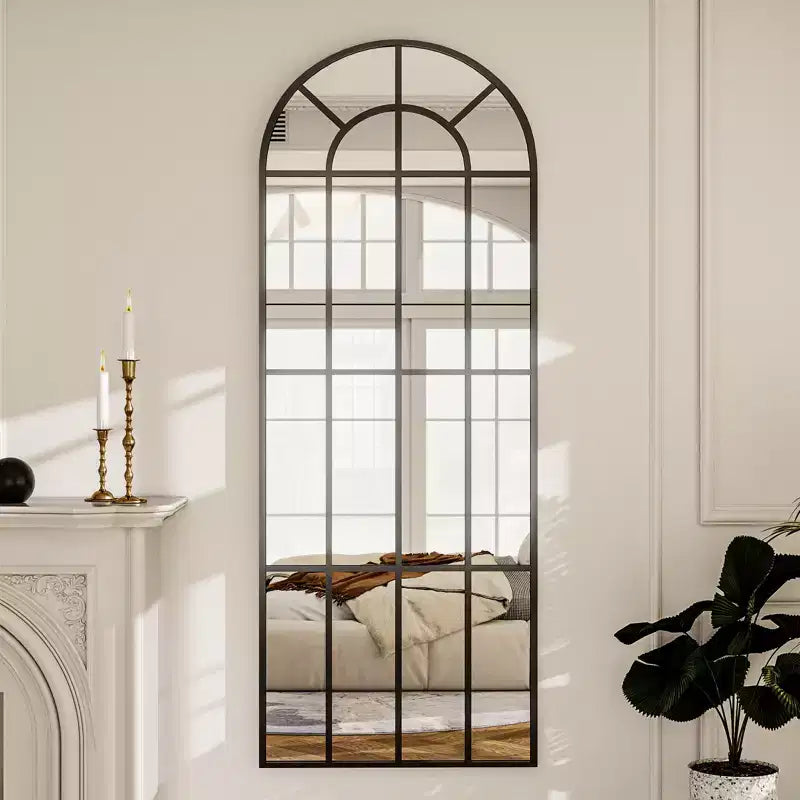 Miroir de sol arqué BEAUTYPEAK Panneau de fenêtre 69x25 Miroirs pleine longueur