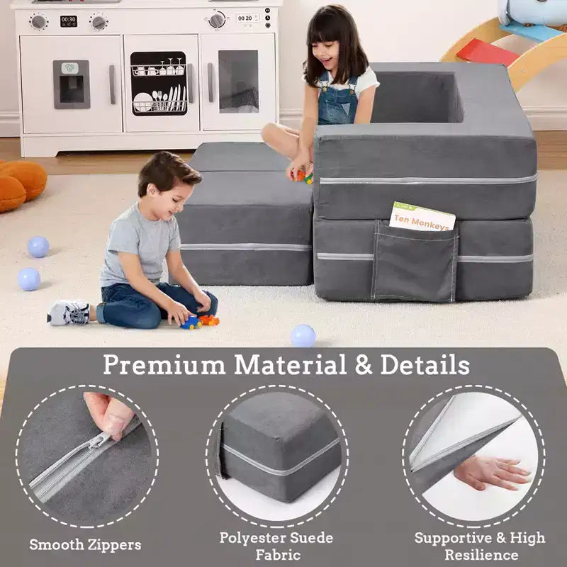 Canapé de jeu pour enfants, canapé modulaire 3 pièces pour salle de jeux et chambre à coucher, canapé de jeu convertible en mousse pour enfants avec housse amovible