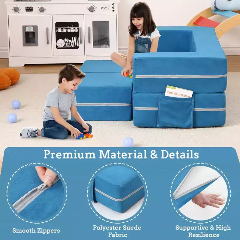 Canapé de jeu pour enfants, canapé modulaire 3 pièces pour salle de jeux et chambre à coucher, canapé de jeu convertible en mousse pour enfants avec housse amovible