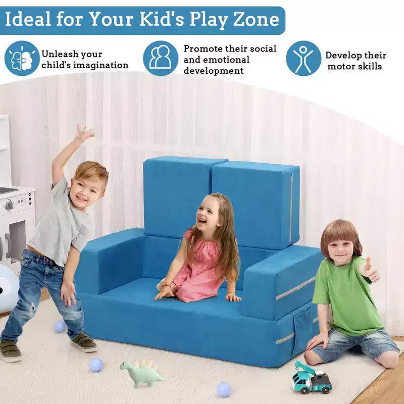 Canapé de jeu pour enfants, canapé modulaire 3 pièces pour salle de jeux et chambre à coucher, canapé de jeu convertible en mousse pour enfants avec housse amovible