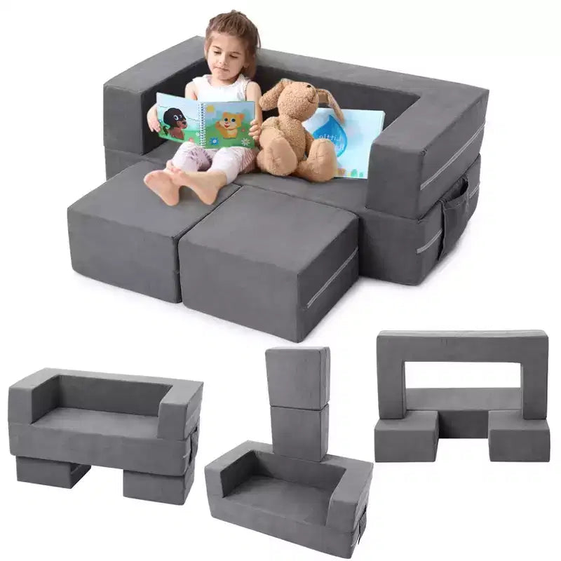 Canapé de jeu pour enfants, canapé modulaire 3 pièces pour salle de jeux et chambre à coucher, canapé de jeu convertible en mousse pour enfants avec housse amovible