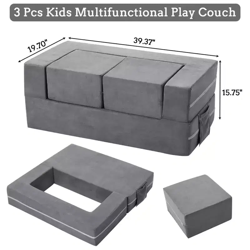 Canapé de jeu pour enfants, canapé modulaire 3 pièces pour salle de jeux et chambre à coucher, canapé de jeu convertible en mousse pour enfants avec housse amovible