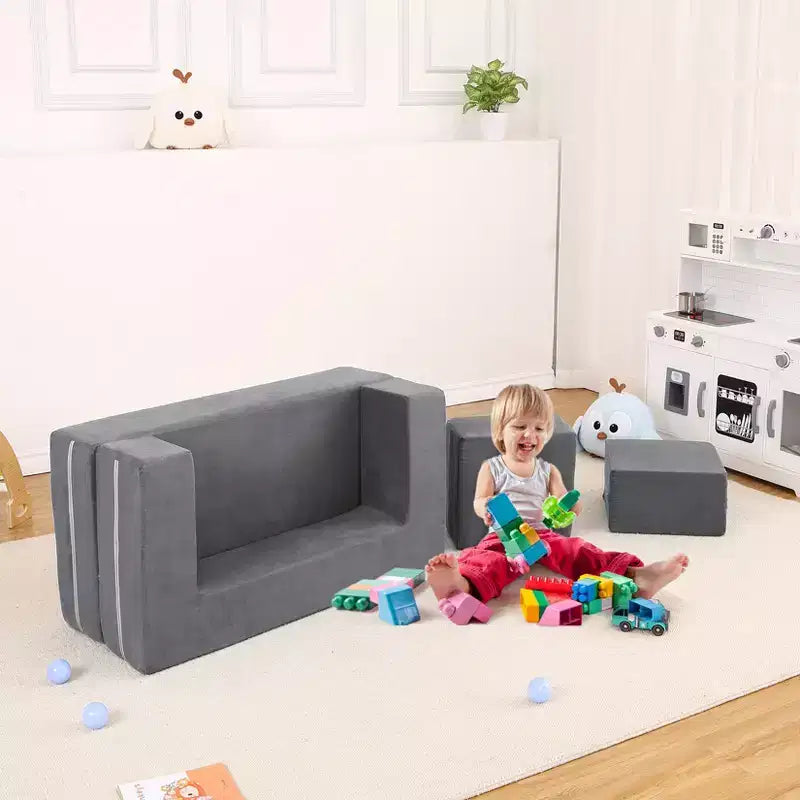 Canapé de jeu pour enfants, canapé modulaire 3 pièces pour salle de jeux et chambre à coucher, canapé de jeu convertible en mousse pour enfants avec housse amovible