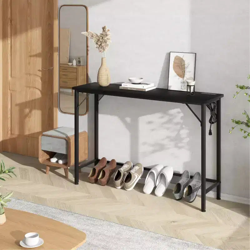 Console d'entrée, table d'appoint derrière le canapé avec station de recharge et pieds en métal, capacité de 50 kg, facile à assembler