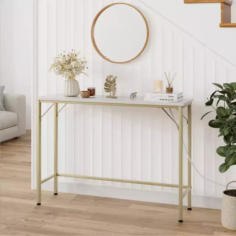 Console d'entrée, table d'appoint derrière le canapé avec station de recharge et pieds en métal, capacité de 50 kg, facile à assembler