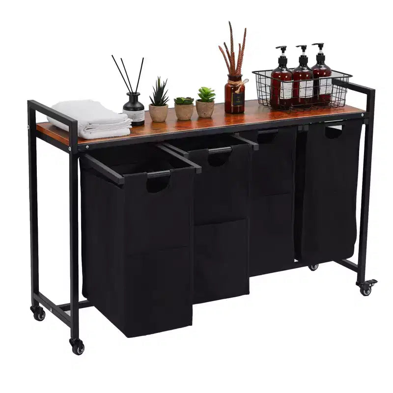 Laundry Hamper, Laundry Sorter 4 Section Laundry Basket Organizer with Removable Laundry Bag and Top Shelf