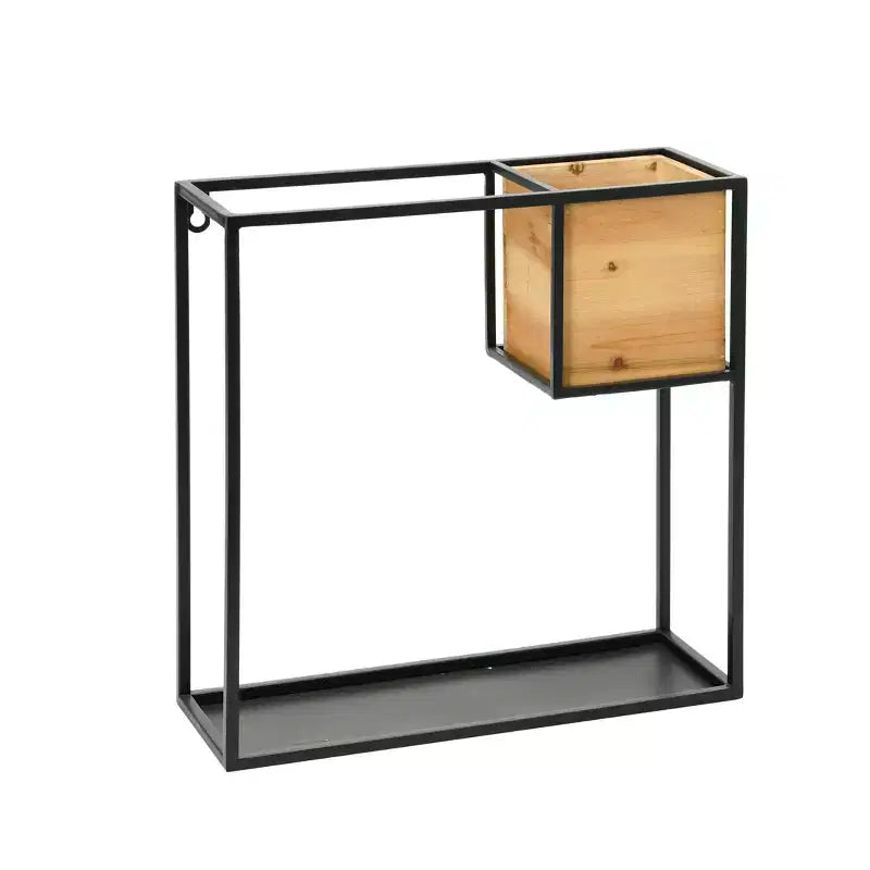 Storied Home Metal Wall Shelf with Wood Box, Black