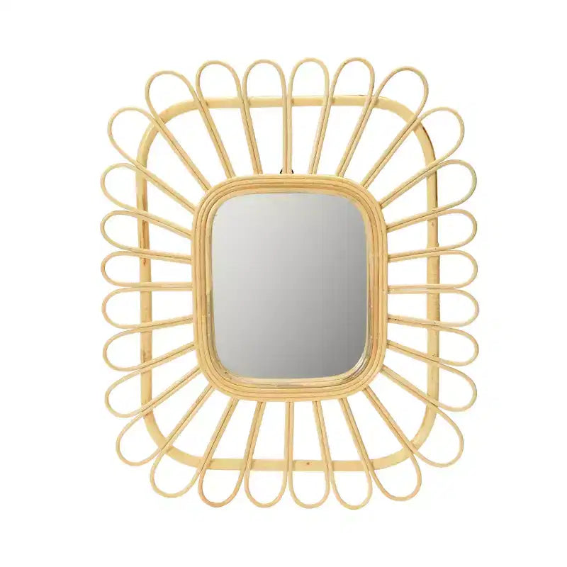 Storied Home Woven Rattan Petal Framed Wall Mirror, Natural