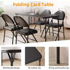 Table pliante de 4 pieds pour intérieur/extérieur, pieds métalliques verrouillables, plateau en cuir PU rembourré, pour pique-niques, fêtes, barbecues, camping