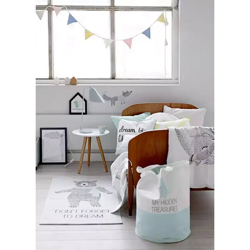 Storied Home Mon Sac de Rangement en Coton Trésors Cachés, Blanc et Menthe
