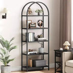 COZONY 71 Arched Bookshelf, 5-Tier Modern Bookcase with Marble Finish, Tall Storage Shelf for Home & Office