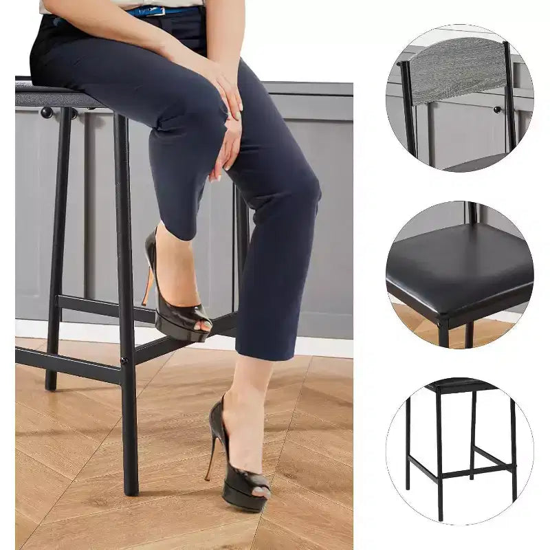 Lot de tabourets de bar, tabourets de bar rembourrés avec pieds en métal, repose-pieds et dossier, assise en PU, chaises hauteur cuisine