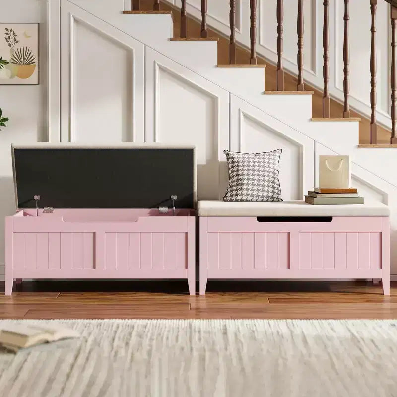 Banc de rangement GustoWave, Coffre de rangement en bois de 100 cm avec 2 charnières de sécurité, Banc d'entrée avec couvercle à charnière, Grand coffre pour salon, chambre à coucher