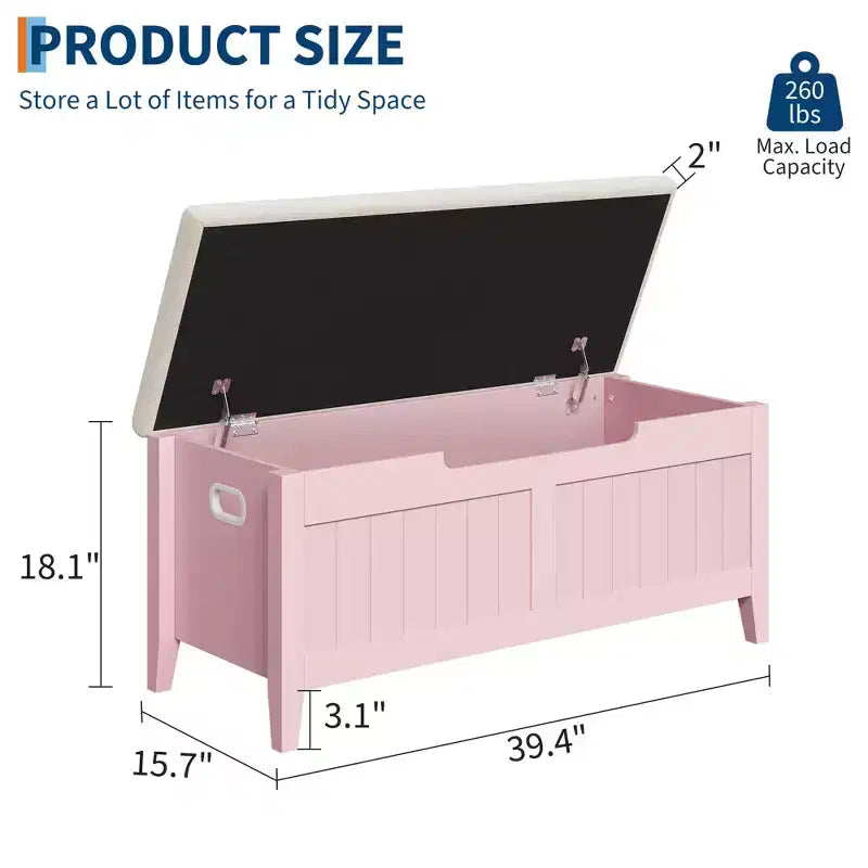 Banc de rangement GustoWave, Coffre de rangement en bois de 100 cm avec 2 charnières de sécurité, Banc d'entrée avec couvercle à charnière, Grand coffre pour salon, chambre à coucher