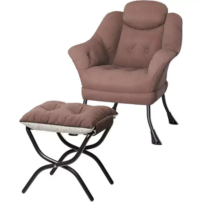 Fauteuil d'appoint confortable en velours Acekool pour adultes, fauteuil de lecture ergonomique avec accoudoirs rembourrés, repose-pieds pliable, poche latérale, rose, gris