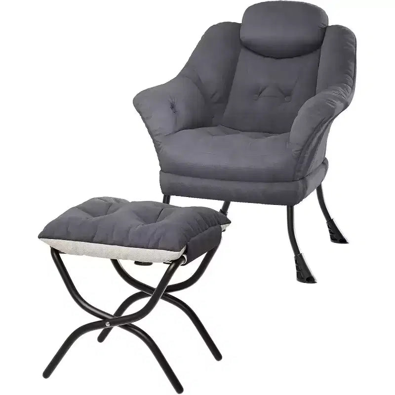 Fauteuil d'appoint confortable en velours Acekool pour adultes, fauteuil de lecture ergonomique avec accoudoirs rembourrés, repose-pieds pliable, poche latérale, rose, gris