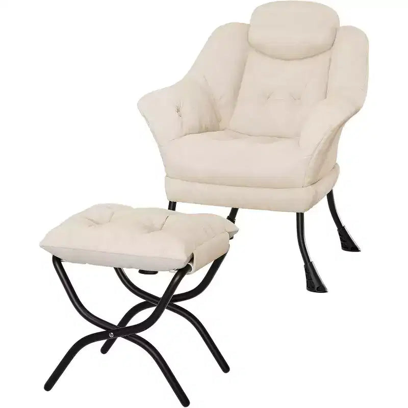 Fauteuil d'appoint confortable en velours Acekool pour adultes, fauteuil de lecture ergonomique avec accoudoirs rembourrés, repose-pieds pliable, poche latérale, rose, gris