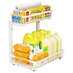 Organisateur sous évier, étagère coulissante en métal pour armoire, organisateur et rangement de cuisine et salle de bain avec 2 tiroirs coulissants pour épices.