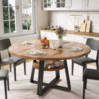 Iron and MDF Round Dining Table with Square Iron Legs - Durable, Stylish, Space-Saving, Easy to Clean, Modern Design