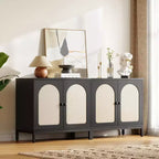 Buffet Bahut, Meuble de Rangement de Cuisine avec Portes Décorées en Rotin, Meuble d'Appoint Buffet Bar à Café