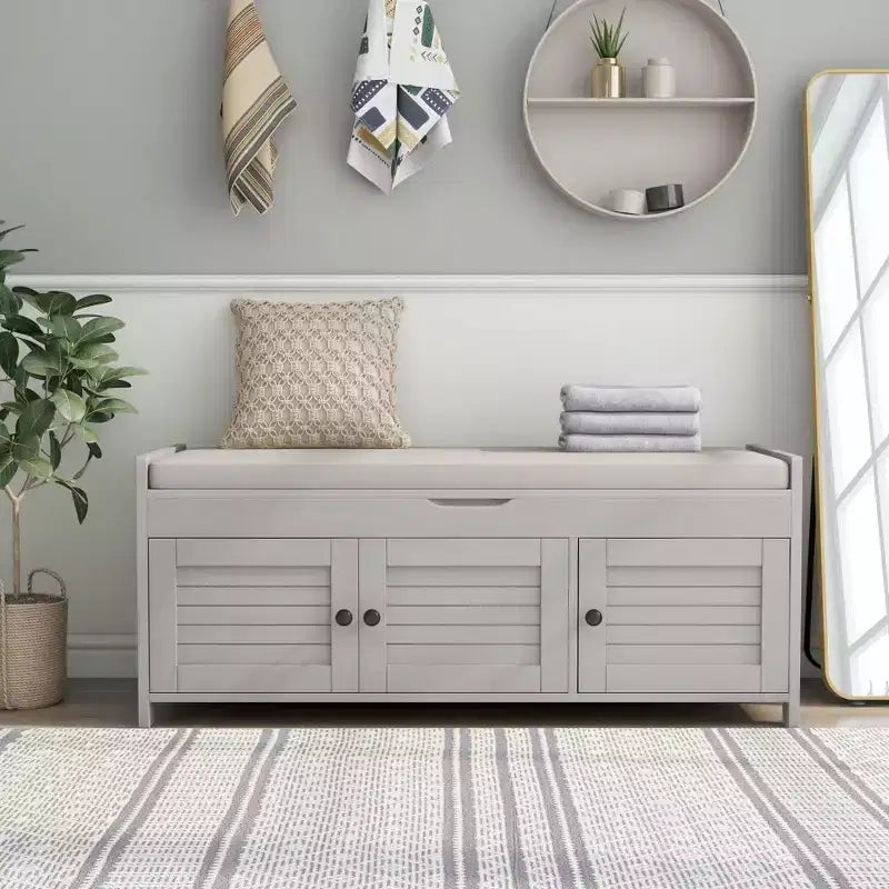 Banc à chaussures de 110,5 cm avec portes persiennes et étagère réglable pour entrée