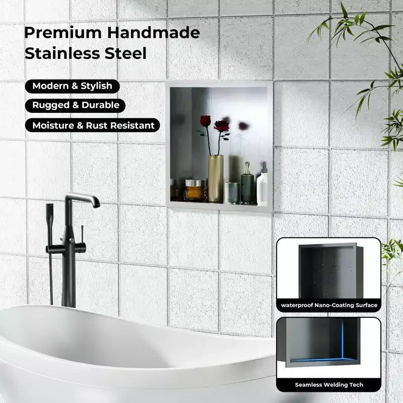 Niche de douche en acier inoxydable, organiseur mural de salle de bain encastré 304 pour douche