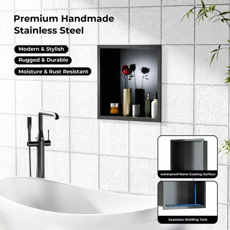 Niche de douche en acier inoxydable, organiseur mural de salle de bain encastré 304 pour douche