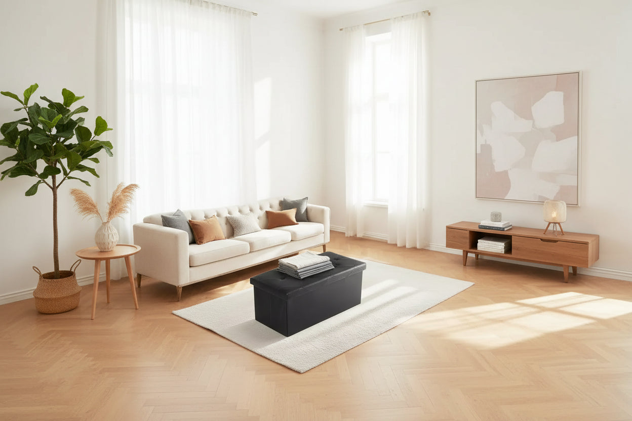 MAYEERTY 43in Foldable Storage Ottoman Bench Synthetic Leather Thick Foam Padded for Entryway Living Room