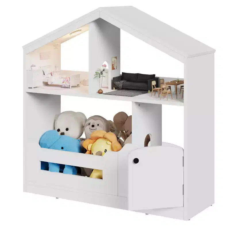 Étagère à Livres Polyvalente à 3 Niveaux pour Enfants avec Lumière à Détecteur de Mouvement - Organisateur de Rangement en Bois pour Jouets avec Dispositif Anti-basculement