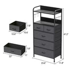 Commode à 5 tiroirs en tissu avec plateau en bois - Organiseur de rangement robuste à cadre métallique pour chambre, couloir, entrée