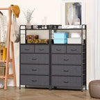 Commode à 5 tiroirs en tissu avec plateau en bois - Organiseur de rangement robuste à cadre métallique pour chambre, couloir, entrée