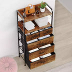 Commode à 5 tiroirs en tissu avec plateau en bois - Organiseur de rangement robuste à cadre métallique pour chambre, couloir, entrée