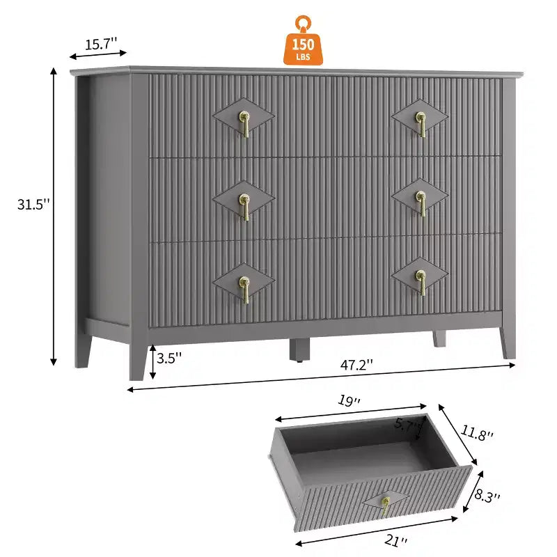 Commode de chambre à trois tiroirs avec poignées métalliques, convenant comme meuble TV ou armoire de rangement en bois pour chambres, salons ou couloirs.