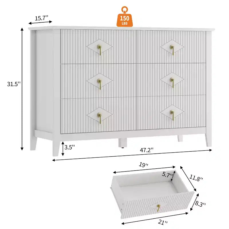 Commode de chambre à trois tiroirs avec poignées métalliques, convenant comme meuble TV ou armoire de rangement en bois pour chambres, salons ou couloirs.