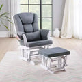 Royal Hampton Glider Manual Recliner Chair w Square Ottoman, White Wood, Gray