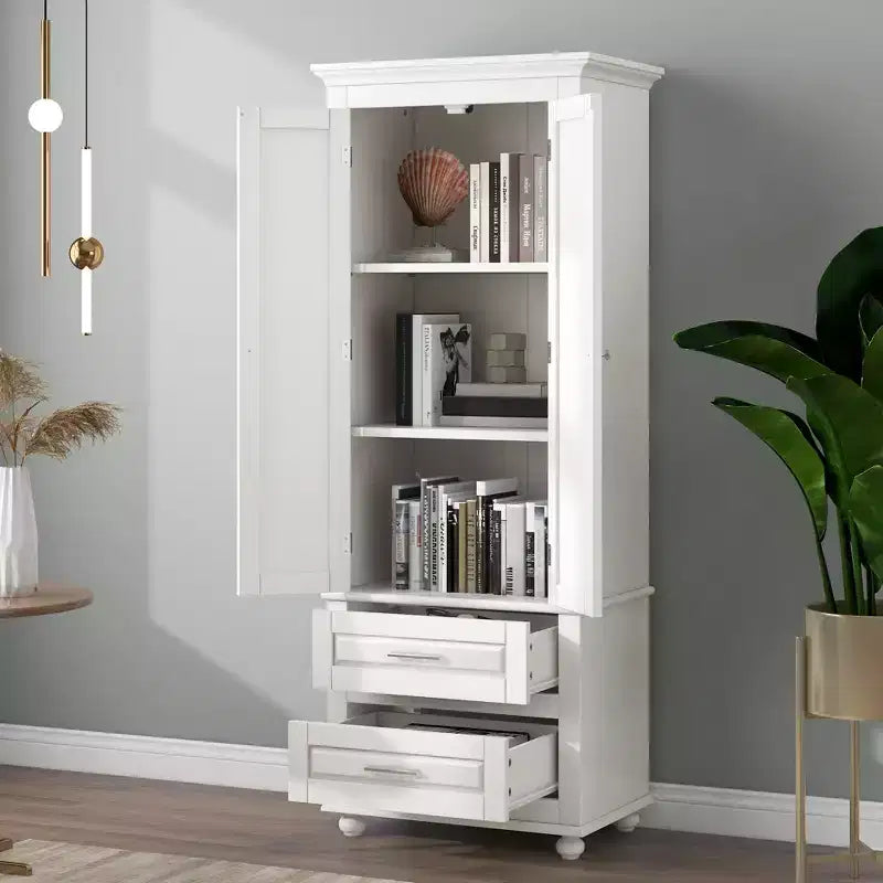 Meuble de Rangement de Salle de Bain Autoportant Moderne en Bois GDFStudio Norton avec Deux Tiroirs, Étagère Réglable et Armoire Fermée