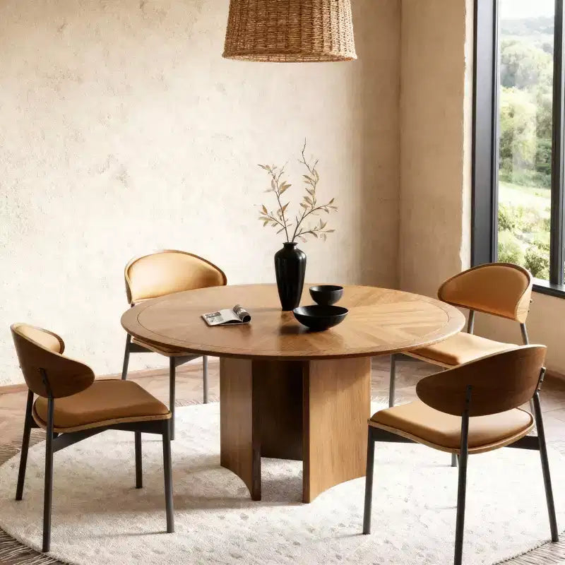 Gaoyangjiaju Table à Manger Ronde de 150 cm pour 6 Personnes, Table de Cuisine Moderne Style Mid-Century, Bureau Circulaire pour Salle à Manger