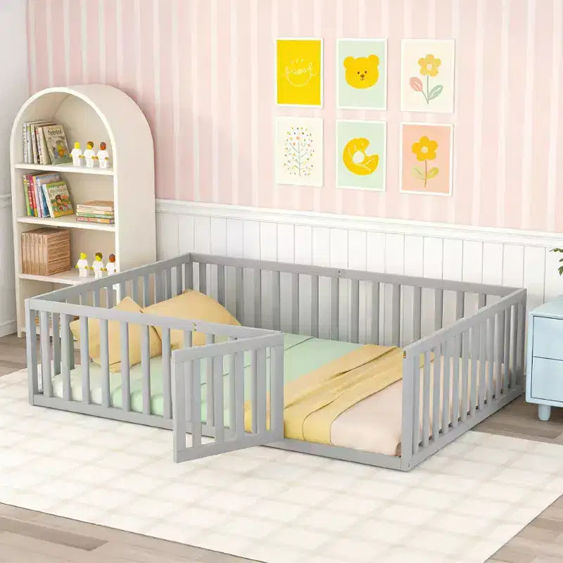 Cadre de lit en bois taille Queen Luxystar avec clôture et porte