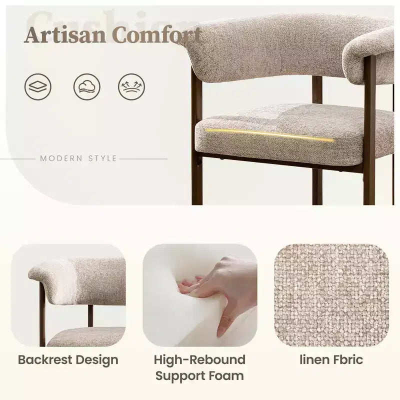 Chaise de salle à manger en bois KERDOM, lot de 1, chaise de salle à manger moderne en tissu rembourré, coussin d'assise large sans accoudoirs, chaise de salle à manger de ferme, beige