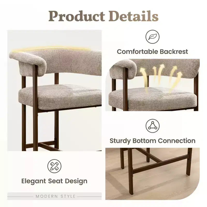 Chaise de salle à manger en bois KERDOM, lot de 1, chaise de salle à manger moderne en tissu rembourré, coussin d'assise large sans accoudoirs, chaise de salle à manger de ferme, beige