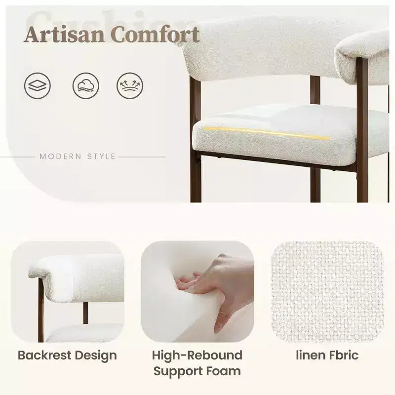 Chaise de salle à manger en bois KERDOM, lot de 1, chaise de salle à manger moderne en tissu rembourré, coussin d'assise large sans accoudoirs, chaise de salle à manger de ferme, beige