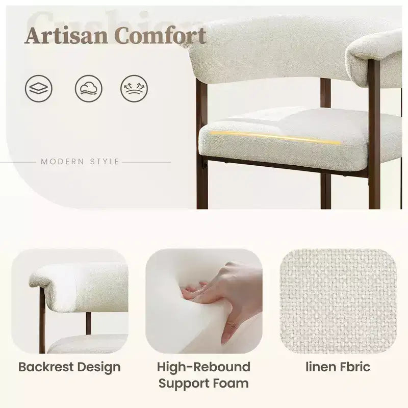 Chaise de salle à manger en bois KERDOM, lot de 1, chaise de salle à manger moderne en tissu rembourré, coussin d'assise large sans accoudoirs, chaise de salle à manger de ferme, beige