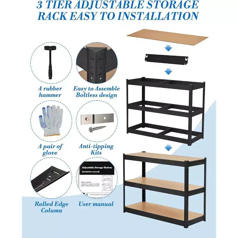 Étagères de rangement robustes à 5 niveaux pour garage, capacité de charge de 907 kg, racks utilitaires en métal réglables pour garage/entrepôt/garde-manger/sous-sol