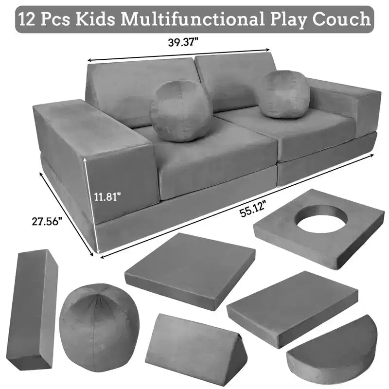 Canapé de jeu modulaire 12 pièces pour enfants, canapé sectionnel créatif pour salle de jeux et chambre à coucher, canapé pour tout-petits pour dormir, lire et jouer imaginatif