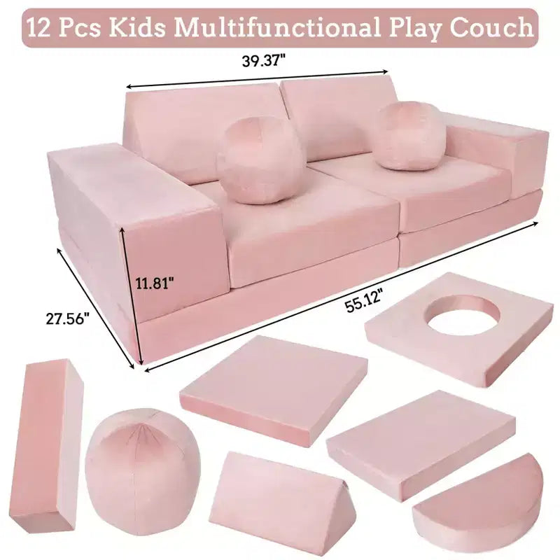 Canapé de jeu modulaire 12 pièces pour enfants, canapé sectionnel créatif pour salle de jeux et chambre à coucher, canapé pour tout-petits pour dormir, lire et jouer imaginatif